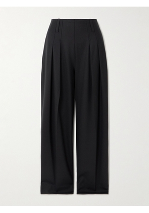 Victoria Beckham - Cinch Pleated Twill Wide-leg Pants - Black - UK 4,UK 6,UK 8,UK 10,UK 12,UK 14