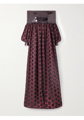Dima Ayad - Sequin-embellished Polka-dot Poplin Gown - Burgundy - XS,S,M,L,XL,XXL,XXXL,XXXXL