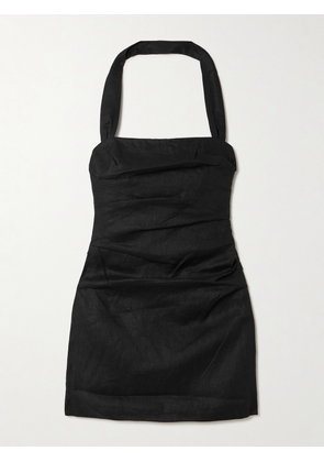 SIR. - Noemi Ruched Linen Halterneck Mini Dress - Black - 00,1,2,3,4