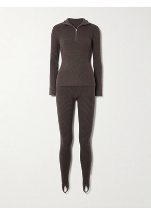Arch4 - Ella Ribbed Cashmere Half-zip Sweater And Leggings Ski Set - Brown - x small,small,medium,large,x large