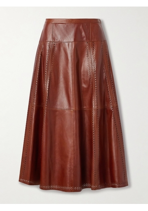 Ulla Johnson - Aninda Paneled Perforated Leather Midi Skirt - Brown - US0,US2,US4,US6,US8,US10,US12