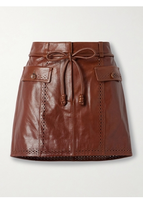 Ulla Johnson - Luna Belted Laser-cut Leather Mini Skirt - Brown - US0,US2,US4,US6,US8,US10,US12
