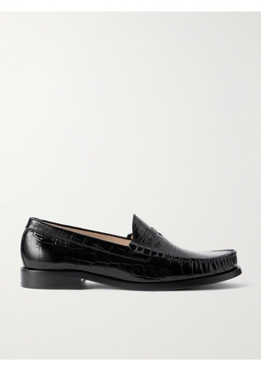 Stuart Weitzman - Lottie Croc-effect Polished-leather Loafers - Black - US5.5,US6,US6.5,US7,US7.5,US8,US8.5,US9,US9.5,US10,US10.5,US11,US11.5