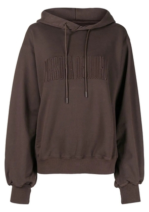 Juun.J slogan drawstring hoodie - Brown