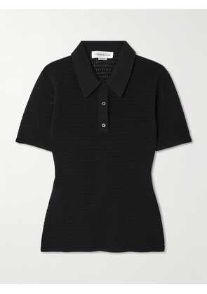 Victoria Beckham - Pointelle-knit Polo Shirt - Black - x small,small,medium,large,x large