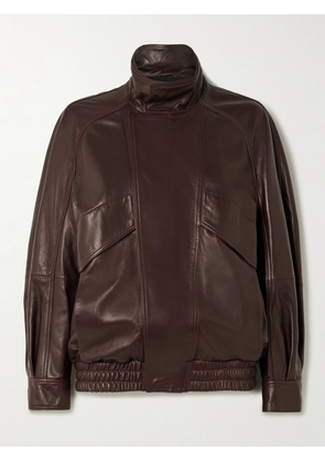 Nour Hammour - Ariste Oversized Paneled Leather Jacket - Burgundy - x small,small,medium,large,x large