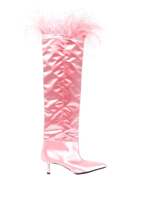 Alexander Wang Viola 65mm feather-trim knee-high boots - Pink