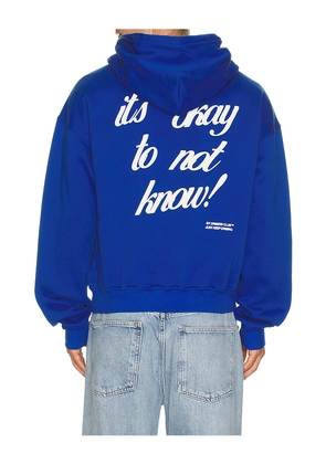 DRMERS CLUB It's Okay To Not Know Hoodie in Royal. Size L. Also in M, S.