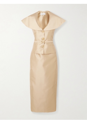 VIOLANTE NESSI - Manuela Belted Cape-effect Silk-blend Mikado Gown - Neutrals - IT38,IT40,IT42,IT44,IT46