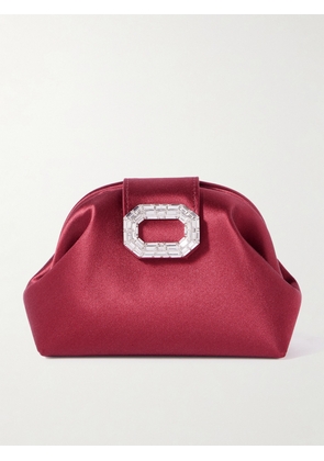 Amina Muaddi - Camelia Micro Crystal-embellished Satin Clutch - Burgundy - One size
