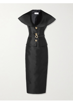 VIOLANTE NESSI - Manuela Belted Cape-effect Mikado Gown - Black - IT38,IT40,IT42,IT44,IT46