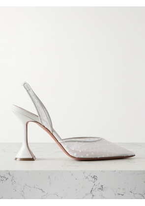 Amina Muaddi - Holli Leather-trimmed Flocked Polka-dot Mesh Slingback Pumps - White - IT36,IT36.5,IT37,IT37.5,IT38,IT38.5,IT39,IT39.5,IT40,IT40.5,IT41,IT41.5,IT42