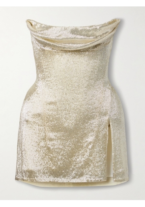 Wiederhoeft - Ivy Draped Strapless Beaded Tulle Mini Dress - Silver - US2,US4,US6