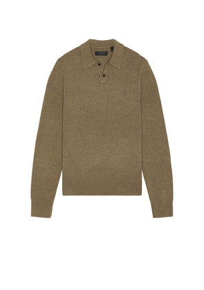 ALLSAINTS Statten Long Sleeve Polo in Olive. Size S. Also in XL/1X.