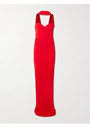 The New Arrivals Ilkyaz Ozel - Samsara Gathered Jersey Halterneck Gown - FR 34,FR 36,FR 38,FR 40,FR 42,FR 44