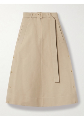 Moncler - Belted Cotton-gabardine Midi Skirt - Brown - IT38,IT40,IT42,IT44,IT46