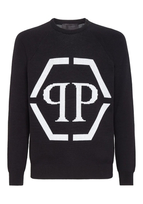 Philipp Plein intarsia-logo crewneck jumper - Black