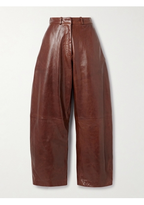 Nour Hammour - Leather Barrel-leg Pants - Brown - FR 34,FR 36,FR 38,FR 40,FR 42,FR 44