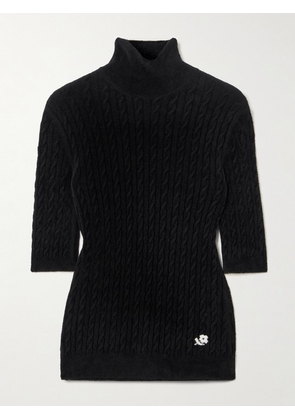 BERNADETTE - Noa Embroidered Cable-knit Chenille Turtleneck Sweater - Black - x small,small,medium,large,x large