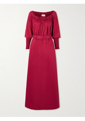 Marta Ferri - Noel Belted Gathered Cotton-sateen Maxi Dress - S/M,M/L