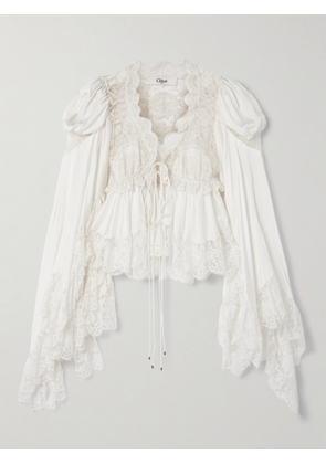 Chloé - Lace-paneled Silk-satin Blouse - White - FR 34,FR 36,FR 38,FR 40,FR 42