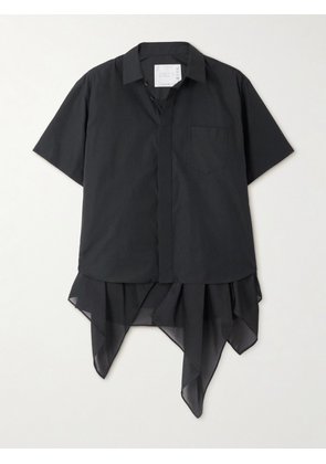 Sacai - Chiffon-trimmed Poplin Shirt - Black - 1,2,3,4