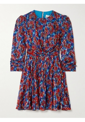 Saloni - Blythe-b Knotted Floral-print Metallic Silk-georgette Mini Dress - Multi - UK 4,UK 6,UK 8,UK 10,UK 12,UK 14