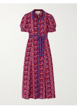 Saloni - Vanessa-d Belted Printed Silk Midi Shirt Dress - Pink - UK 4,UK 6,UK 8,UK 10,UK 12,UK 14,UK 16