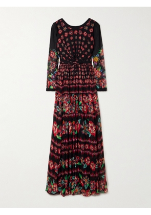 Saloni - Blythe-b Knotted Floral-print Crinkled Silk-blend Chiffon Gown - Multi - UK 4,UK 6,UK 8,UK 10,UK 12,UK 14,UK 16