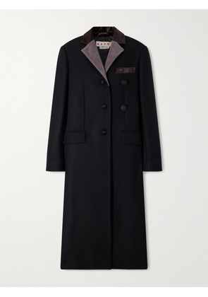 Marni - Embroidered Calf Hair And Suede-trimmed Wool Coat - Black - IT38,IT40,IT42,IT44,IT46