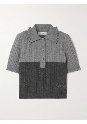 Chloé - Two-tone Cable-knit Wool And Cashmere-blend Polo Shirt - Gray - x small,small,medium,large,x large