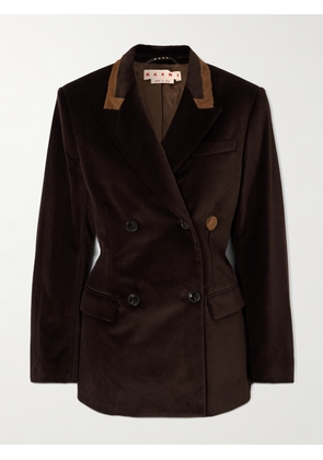 Marni - Double-breasted Calf Hair-trimmed Cotton-velvet Blazer - Brown - IT38,IT40,IT42,IT44,IT46