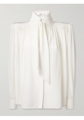 Chloé - Pussy-bow Broderie Anglaise-trimmed Gathered Organic Silk Shirt - White - FR 34,FR 36,FR 38,FR 40,FR 42,FR 44