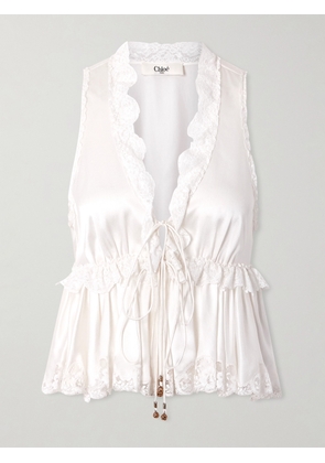 Chloé - Lace-trimmed Silk-satin Peplum Blouse - White - FR 34,FR 36,FR 38,FR 40,FR 42