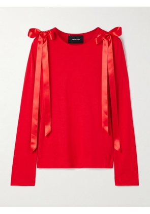 Simone Rocha - Bow-embellished Satin-trimmed Lyocell-jersey Top - Red - x small,small,medium,large