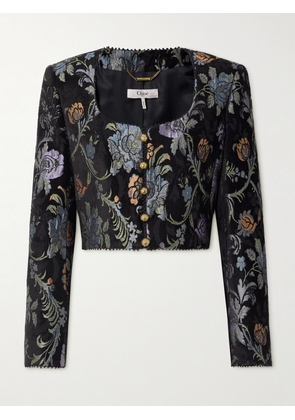 Chloé - Cropped Floral-jacquard Jacket - Black - FR 34,FR 36,FR 38,FR 40,FR 42,FR 44,FR 46