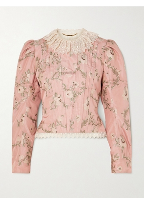 Chloé - Cropped Lace-trimmed Silk-blend Taffeta-jacquard Jacket - Pink - FR 34,FR 36,FR 38,FR 40,FR 42,FR 44,FR 46