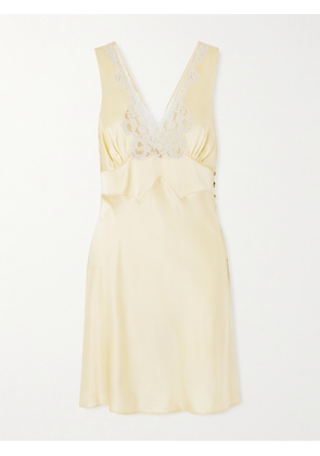 Chloé - Gathered Tie-detailed Lace-trimmed Silk-satin Mini Dress - Yellow - FR 34,FR 36,FR 38,FR 40,FR 42,FR 44