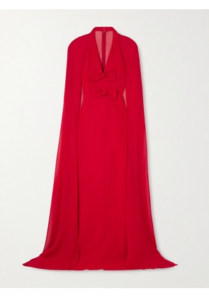 Elie Saab - Cape-effect Bow-embellished Crepe Gown - Red - FR 34,FR 36,FR 38,FR 40,FR 42,FR 44,FR 46