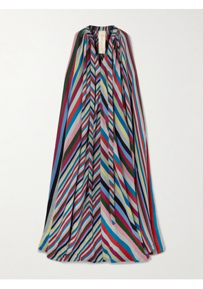 Marrakshi Life - Tie-neck Cape-effect Striped Cotton Maxi Dress - Multi - xx small,x small,small,medium,large,x large,xx large