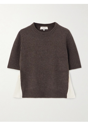 Sea - Mallory Pleated Smocked Ramie-trimmed Wool Sweater - Brown - xx small,x small,small,medium,large