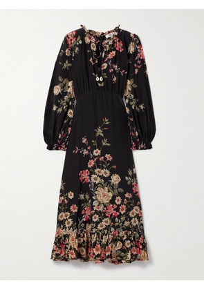 Sea - Jolie Ruffled Floral-print Crepe De Chine Midi Dress - Black - US0,US2,US4,US6,US8,US10,US12