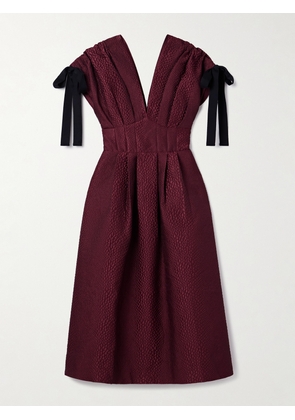 Sea - Fayetta Bow-detailed Pleated Cloqué Midi Dress - Burgundy - US0,US2,US4,US6,US8,US10,US12