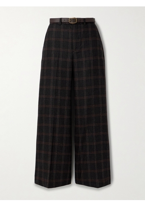 Sea - Monroe Belted Checked Wool-blend Wide-leg Pants - Brown - US0,US2,US4,US6,US8,US10,US12,US14