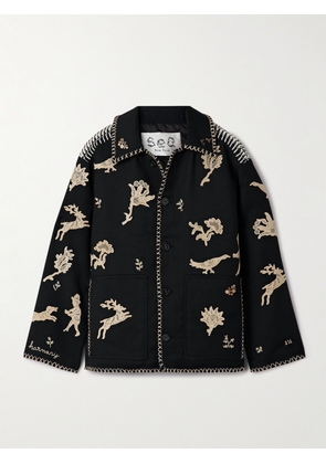 Sea - Mika Appliquéd Padded Twill Jacket - Black - xx small,x small,small,medium,large,x large