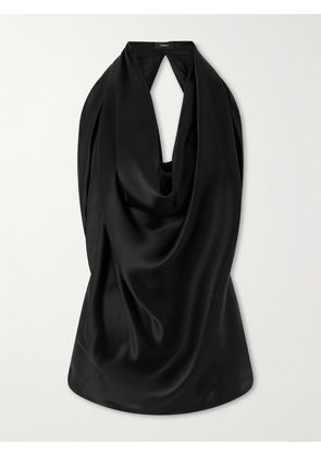 WARDROBE.NYC - Draped Silk-satin Halterneck Top - Black - x small,small,medium,large