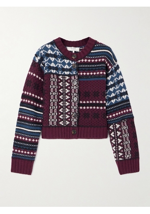 Sea - Linea Paneled Fair Isle Merino Wool Cardigan - Burgundy - xx small,x small,small,medium,large