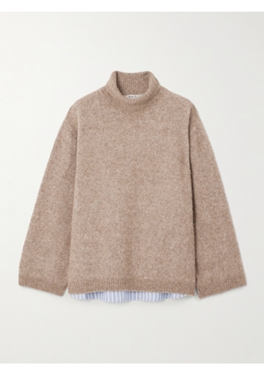 Sea - Mallory Checked Cotton-blend Trimmed Knitted Turtleneck Sweater - Brown - xx small,x small,small,medium,large
