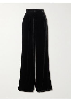 Saloni - Satin-trimmed Velvet Wide-leg Pants - Black - UK 4,UK 6,UK 8,UK 10,UK 12,UK 14,UK 16