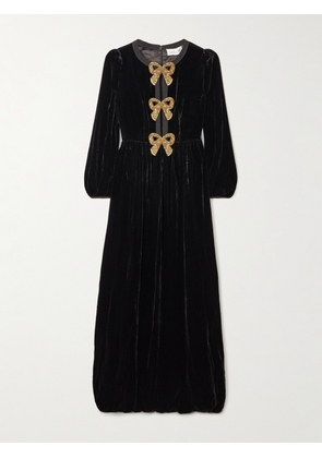 Saloni - Camille Bow-embellished Velvet Gown - Black - UK 4,UK 6,UK 8,UK 10,UK 12,UK 14,UK 16,UK 18